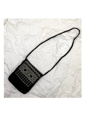 Black And Gray Crochet Crossbody Handbag